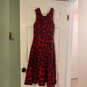 Black and Red Floral Midi Dress